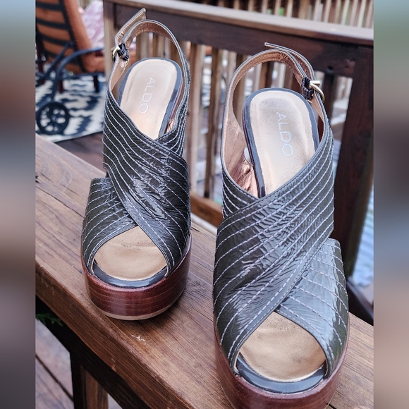 ALDO Women's Wedge Platforms Ankle Straps Sandal Shoes Slingback Size 39 US 8.5 - Picture 7 of 7